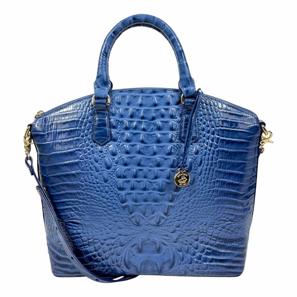 Brahmin Large Duxbury Satchel Bag Melbourne Irish Blue Leather Croc - Picture 3 of 15